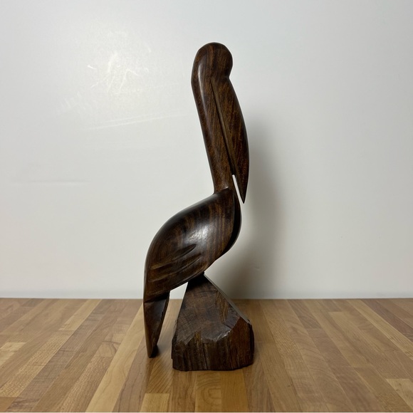 Mid Century Modern Hand Carved Wood Pelican Bird Figurine 11 Inch Height - Picture 3 of 6